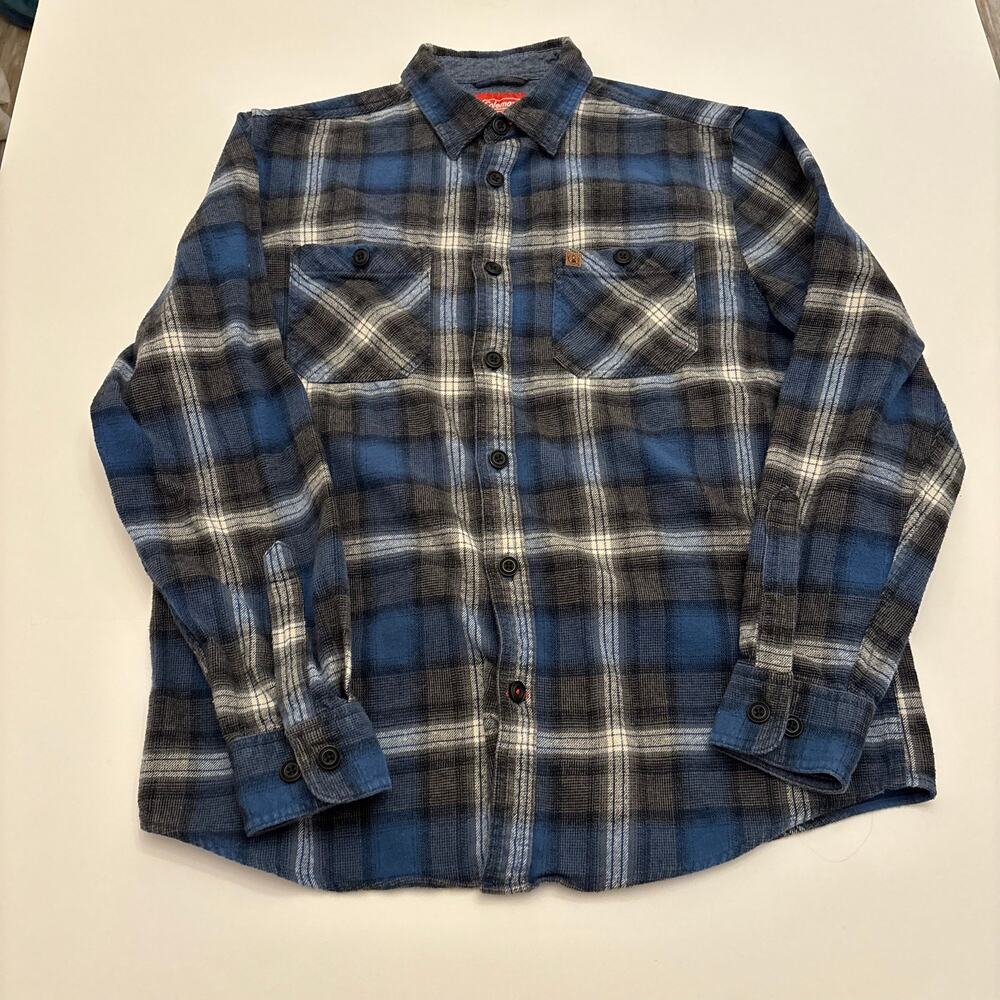 Coleman Flannel Shirt Mens Large Blue Plaid Button Up Long Sleeve Outdoor